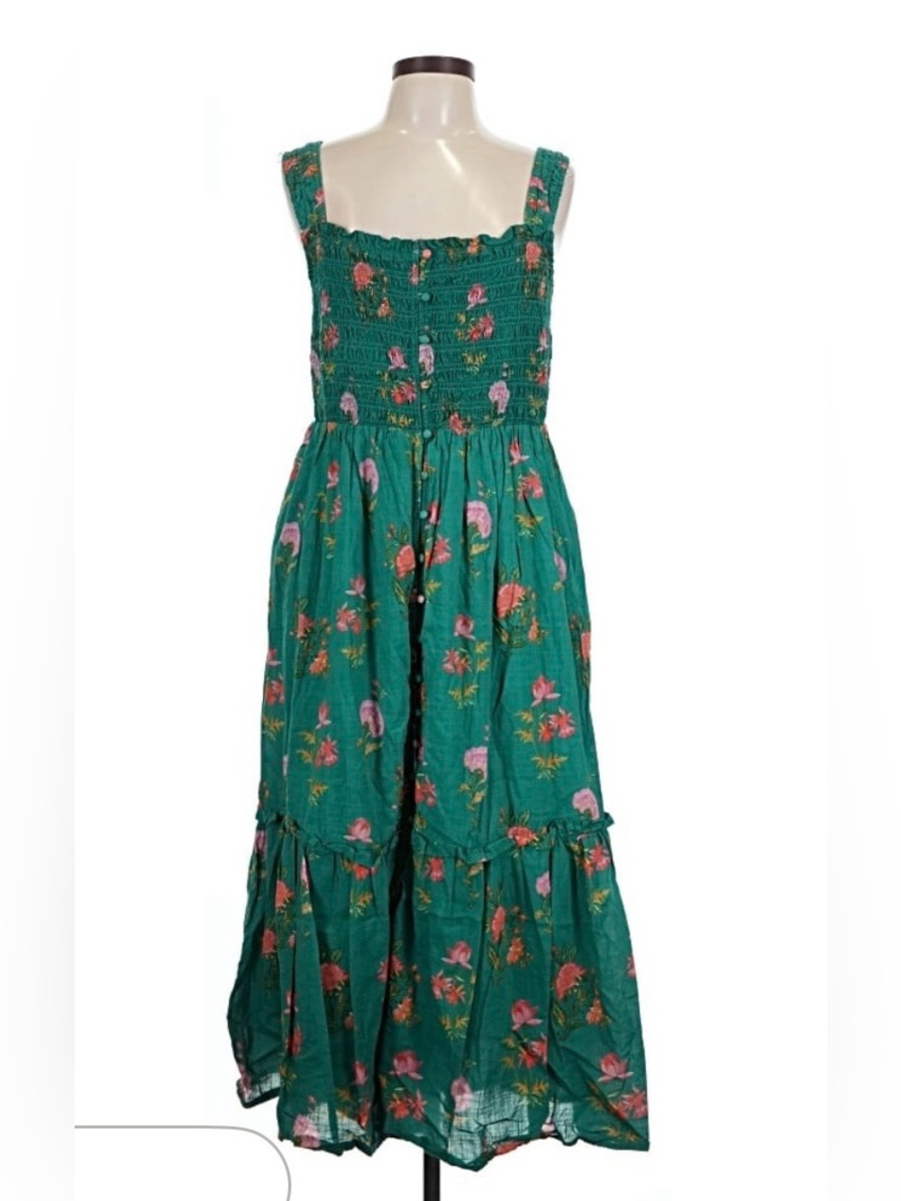 Anthropologie Green Floral Smocked Midi Dress
